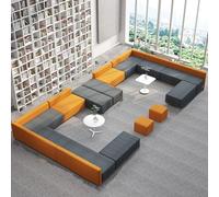 Ensemble canapé modulaire avec cadre en bois massif et table basse - Idéal pour les établissements de formation et les zones d'attente des parents, design tendance extra large