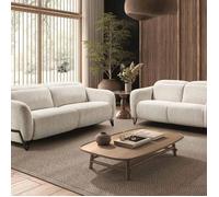 Ensemble Canapé relax électrique + canapé fixe tissu polyester beige - AMSTEN