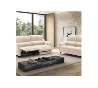 Ensemble Canapé relax électrique + canapé fixe tissu Waterproof Beige - BURGOS -