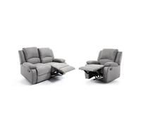 RELAXXO - Ensemble canapé relax manuel LEO 2 places + fauteuil manuel en microfibre - Gris
