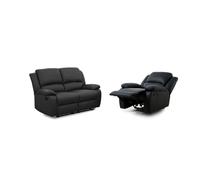 Ensemble canapé relax manuel LEO 2 places + fauteuil manuel en simili - Noir - LOUNGITUDE