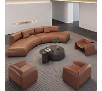 Ensemble canapé sectionnel incurvé en cuir de qualité supérieure avec table basse, design luxueux pour plusieurs scènes, pas de montage nécessaire