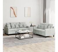 Ensemble canapé Velours Gris Clair 2 Places 2 pcs avec Coussins 7 Grands 9 Petits Design modulable Convertible Salon séjour Chambre Bureau