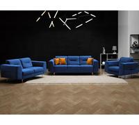Ensemble canapé Venezia 233/172/112 cm ensemble canapé moderne 3+2+1 avec pieds en métal ensemble rembourré élégant en tissu velours, tissu : solo 263 - bleu foncé, couleur des pieds : cuivre