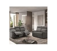 HUESCA - Ensemble 2 Canapés Fixe 2 Places et Relax Electrique Tissu Gris -