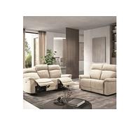 HUESCA - Ensemble 2 Canapés Fixe 2 Places et Relax Electrique Tissu Ivoire -
