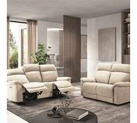 HUESCA - Ensemble 2 Canapés Fixe 2 Places et Relax Electrique Tissu Ivoire -