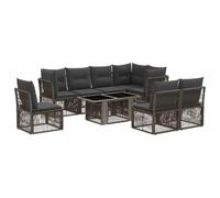 Ensemble Canapés Jardin 9 Pièces Gris Poly Rotin Modulable Table Réglable | Poly rotin, acier traité, 8 coussins assise, 11 coussins dos, housses lavables, table 44-73 cm, usage extérieur