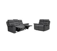 Ensemble canapés relax manuels LÉON 3 + 2 places en tissu gris foncé - LOUNGITUDE