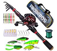 Ensemble Canne à pêche et Moulinet, Canne télescopique de 2,1 m avec Moulinet à Lancer d'appât pour gaucher, mer, Eau salée, Eau Douce, Glace, Bar