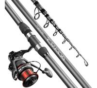 Ensemble canne à pêche télescopique en fibre de carbone de 5,4 m et moulinet pour carpe - Super dur - Long lancer - Moulinet