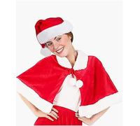 Ensemble Cape et Bonnet de Noël Adults Cape Déguisement Courte Capuchon du Père Noël avec Jolis Pompons Costumes de Cosplay pour Noël Chaud Anti-froid pour Noël Fête Carnaval Anniversaire 14Ans+