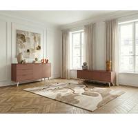 Ensemble CAPUS avec buffet 140 cm + meuble TV 140 cm pin laqué terracotta BOBOCHIC Terracotta