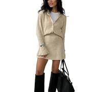 Ensemble cardigan à manches longues et jupe courte en tricot de couleur unie pour femme, abricot, M