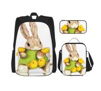Ensemble cartable 3 pièces avec sac à dos, boîte à déjeuner, trousse à | Sac à dos d'école léger imprimé lapin grande capacité sac à dos de voyage