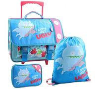 Ensemble Cartable à roulettes 41 CM + Sac piscine + Boîte à crayons Uglydolls Ice-Bat
