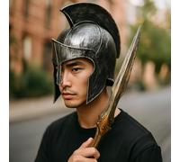 Ensemble casque et épée de guerrier spartiate médiéval - Noir et bronze - Look métal - Costume de gladiateur romain pour adultes et enfants (chevalier médiéval)
