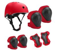 Ensemble casque et protection pour enfants de 3 à 10 ans, casques de vélo, casques de skatebo, pour cyclisme et skateboard - Rouge S