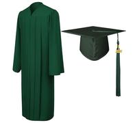 Ensemble casquette et robe 2024 - Robe de remise de diplôme mate avec pompons | Costumes de juge, robes de chorale pour église, remise de diplôme pour diplômés du lycée, Vert foncé 45, Refer to