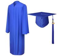 Ensemble casquette et robe 2024, robe de remise de diplôme mate avec pompons | remise de diplôme pour diplômés du lycée, costumes de juge, peignoir de chaire, Bleu roi54, Refer to description