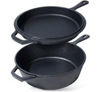 Ensemble casserole et poêle en fonte - Vilde - 24 cm - 3,5 l - Fonte noire - Poignée longue - Compatible induction
