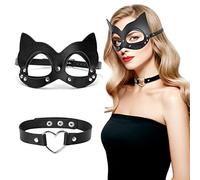 Ensemble Catwoman Femme - Masque Noir Cuir PU, Masque de Carnaval pour Adulte, Cosplay Halloween