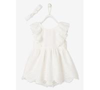 Ensemble cérémonie bébé robe, bloomer et bandeau ivoire 9M(71CM)