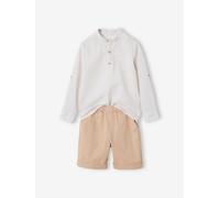Ensemble céremonie chemise col Mao et short garçon beige 6A
