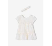Ensemble cérémonie robe rayée fil brillant + bandeau assorti bébé rayé blanc 3M(60CM)