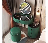 Ensemble chaise de maquillage moderne et coiffeuse avec miroir LED sur le dessus en verre, tiroirs, armoire latérale et chaise - Coiffeuse avec éclairage 3 couleurs pour femme (vert, 50 cm)