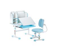 VEVOR Ensemble Chaise et Bureau pour Enfants, avec étagère et tiroir de Rangement, Table et Chaise d'étude, Hauteur réglable et inclinés de 0 à 40°, pour Lecture, pour Chambre et Salle d'étude, Bleu