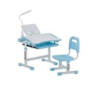 Ensemble Chaise et Bureau pour Enfants-VEVOR-avec Lampe de Table-Hauteur Réglable et Inclinés de 0 à 40°-Bleu