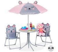 Ensemble chaise table de camping, pour enfants, meubles, avec parasol, pliables, motif souris, jardin, gris gris G