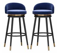 Ensemble chaises Bar des Hauteur pivotant avec siè rembourré Velours Jambes en métal, tabourets Hauts pour comptoir de Cuisine pub Bistro (Bleu, 65 cm)