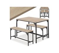 Table à manger avec bancs - TECTAKE - Ensemble dîner BOLTON 2 bancs résistants style industriel - Bois Clair