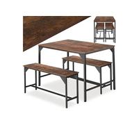 Tectake Ensemble de salle à manger BOLTON 1 Table + 2 Bancs Style Vintage - Bois foncé industriel, rustique