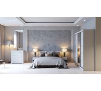 Ensemble chambre à coucher Cadre de lit Armoire avec deux tables de nuit et commode Blanc/Blanc MEDIOLAN
