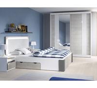 Ensemble chambre à coucher Cadre de lit Armoire Table de nuit Helios II 180 avec matelas Fancy (blanc/cathult+gris)
