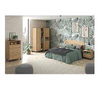 Ensemble chambre à coucher complète adulte coloris chêne doré ( armoire + commode rangement + 2 chevets + Tête de lit )
