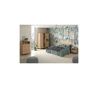 Ensemble chambre à coucher complete adulte coloris chene dore ( armoire + commode rangement + 2 chevets + Tete de lit ) -PEGANE- chêne doré