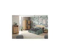 Ensemble chambre à coucher complete adulte coloris chene dore ( armoire + commode rangement + 2 chevets + Tete de lit ) --