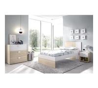 Ensemble chambre à coucher complète ( lit adulte 190x90 cm avec 2 tiroirs + table de chevet + commode ) coloris blanc, chêne naturel Blanc G