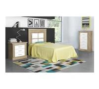 Ensemble chambre à coucher enfant, tete de lit + table de chevet + chiffonnier coloris chene cambrian, blanc --