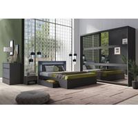 Ensemble chambre à coucher NOFI - lit 160x200 cm avec sommier à lattes, 2 tiroirs, tables de nuit, armoire et commode - gris graphite