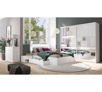 Ensemble chambre à coucher NOFI - Lit 180x200 cm avec sommier à lattes, 2 tiroirs, tables de nuit, armoire et commode - blanc
