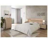 Ensemble chambre à coucher, tete de lit + 2 tables chevets + chiffonnier coloris chene cambrian, effet textile - -