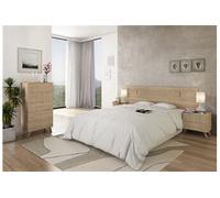 Ensemble chambre à coucher, tete de lit + 2 tables chevets + chiffonnier, coloris chene cambrian, effet textile - -