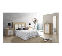 Ensemble chambre à coucher, tête de lit + 2 tables chevets + chiffonnier + miroir mural coloris chêne cambrian, blanc