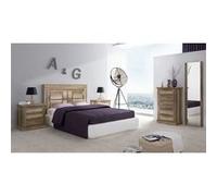 Ensemble chambre à coucher, tete de lit + 2 tables chevets + chiffonnier + miroir mural coloris chene vieilli -PEGANE- Bois G