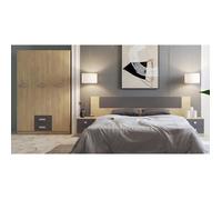 Ensemble chambre à coucher, tête de lit + table de chevet + armoire + chiffonnier coloris puccini, graphite